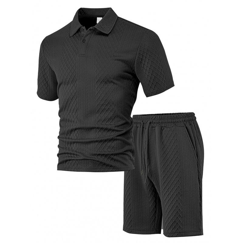 Men's Summer Jacquard Polo Shirt & Shorts Set - European/American Style