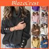 Уютный женский свитер с длинным рукавом, джемпер с высоким воротником, со стильной пуговичной отделкой