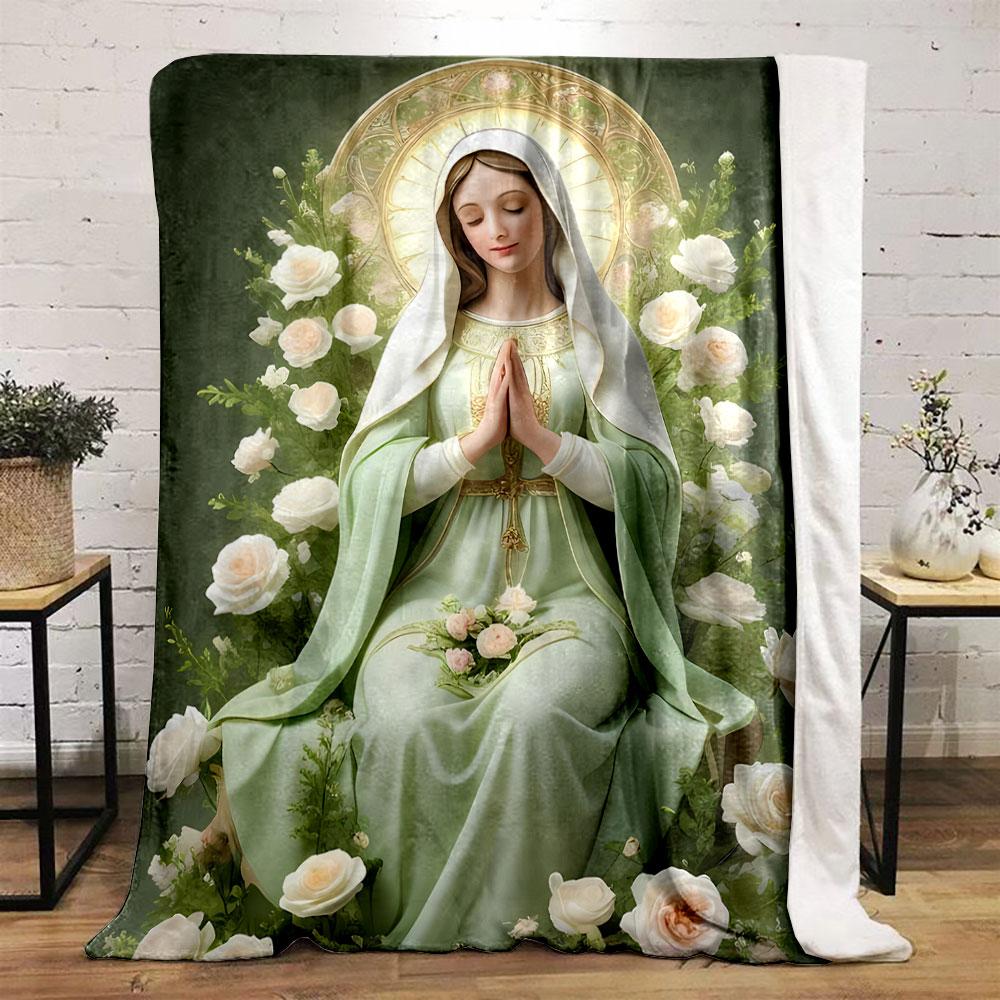 Our Lady of Grace Floral Prayer Blanket  Printed Blanket for Living Room Bed Couch lunch break Soft Cozy Blanket for Friend's festival Gift
