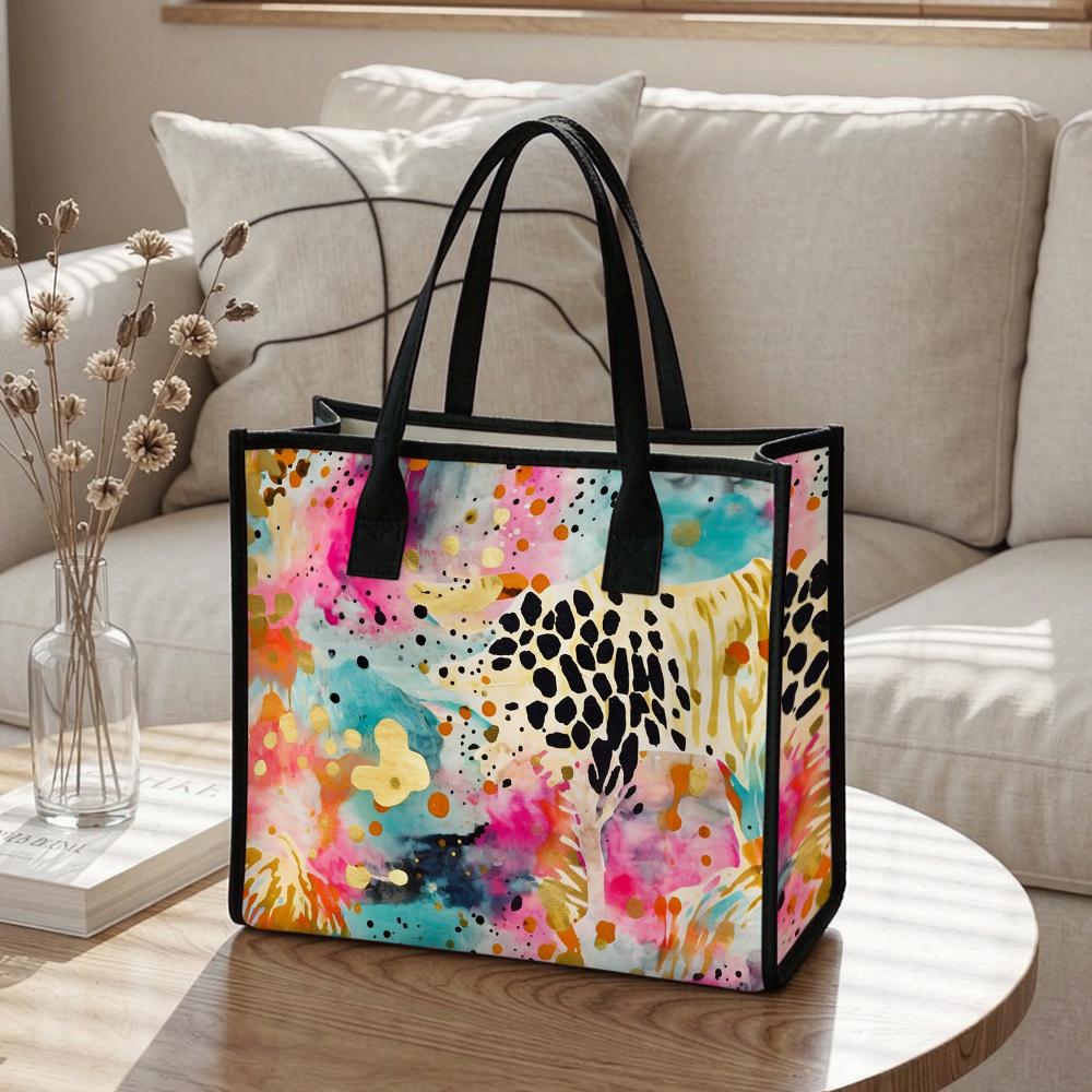 Colorful Abstract Print Tote Bag Large Capacity Casual Handbag for Daily Outdoor Shopping