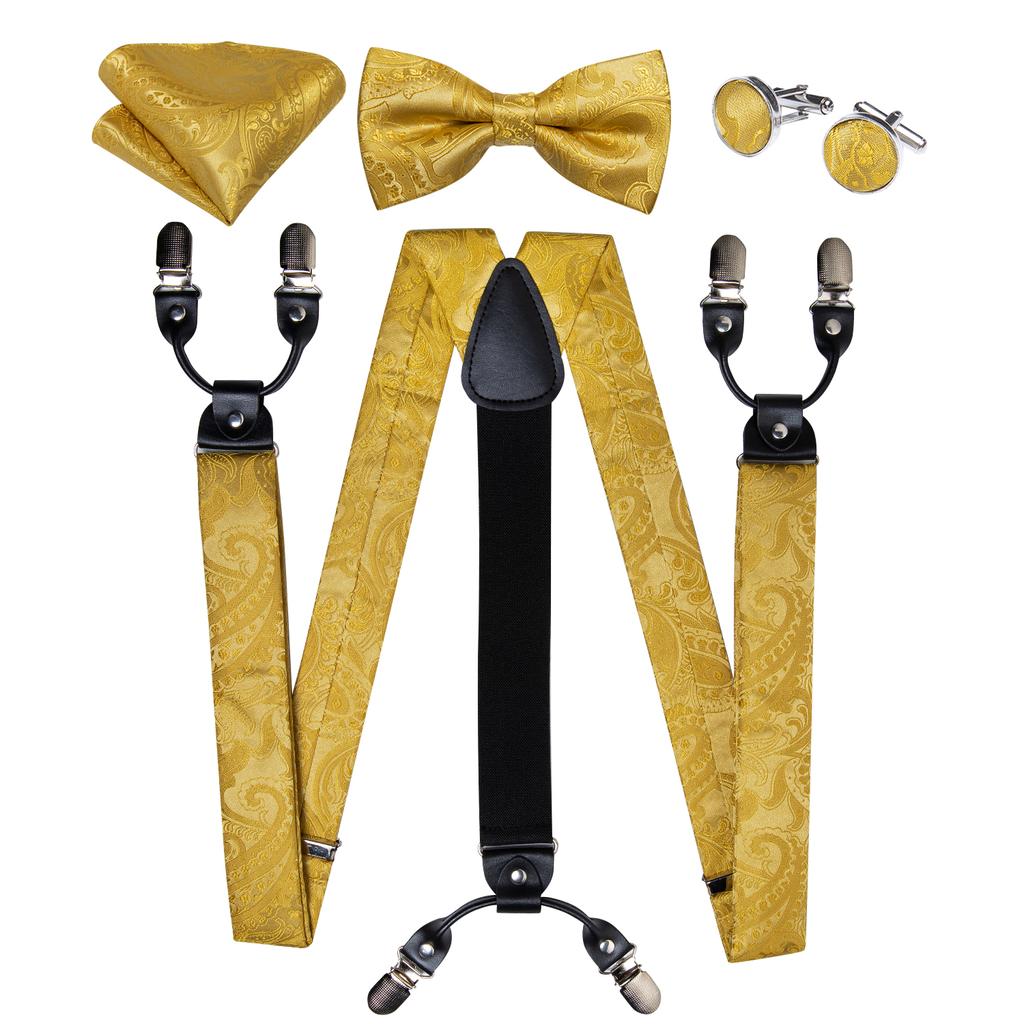 Dibangu Мужские подтяжки, регулируемые подтяжки, галстук-бабочка, карманные квадратные запонки, набор для мужчин, ширина 3,5 см, эластичные