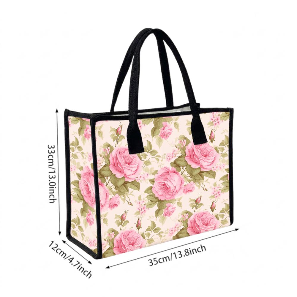 Floral Print Canvas Tote Bag Large Capacity Daily Carry Handbag for Shopping Travel Casual Use