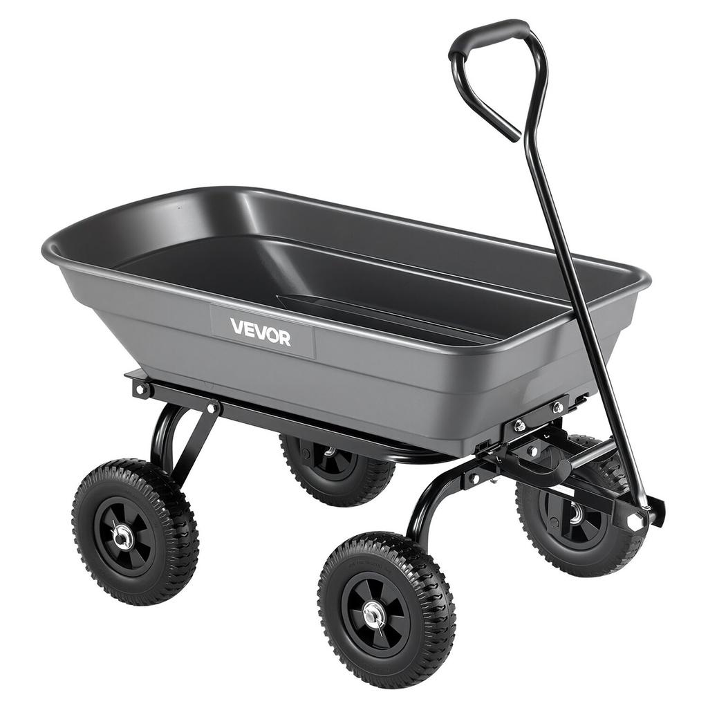 Garden Dump Cart, 181 kg Poly Dump Cart, Garden Carts Dumps Wagon with 90° Quick-Dumps Mechanism, 180° Swivel Wheels, 270° Flexible Rotating Bearings,