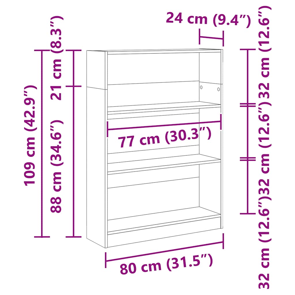 Bookshelf White 80 x 24 x 109 cm Engineered Wood
