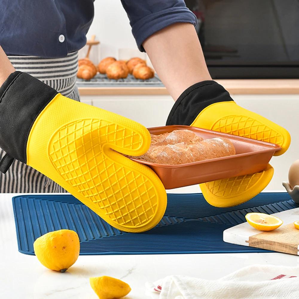 1/2Pcs Non-Slip Silicone Oven Mitt Waterproof Heat Resistant Kitchen Gloves BBQ Oven Gloves for Barbecue Cooking Baking