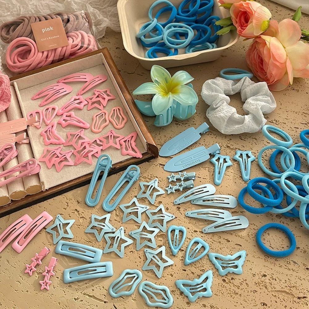 80Pcs Macaron Hair Accessories Set Cute Elastic Hair Bands Luxury Flower Claw Clip  for Women Girls