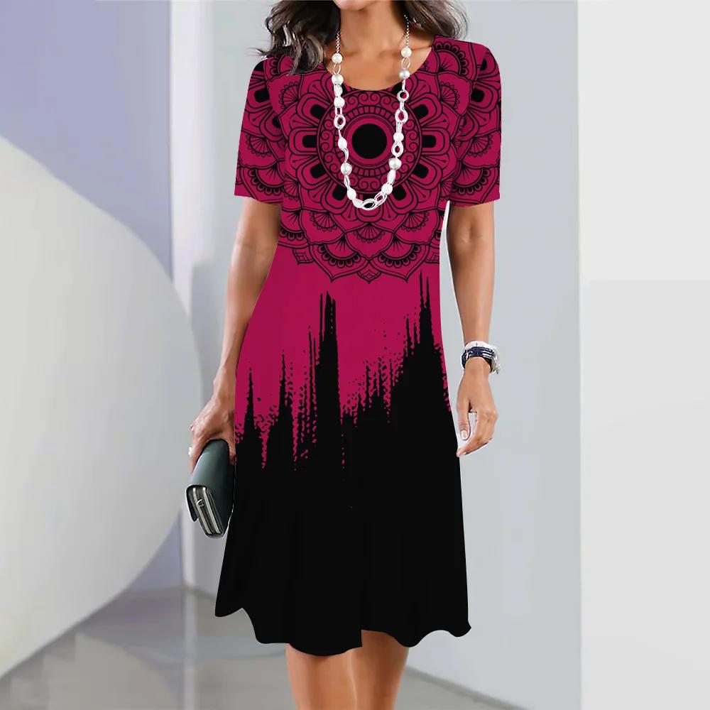 Женские платья 3D Color Blocking Printing Dress Элегантные топы с короткими рукавами Одежда Ретро-юбка А-силуэта Вечерняя красочная одежда