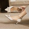 Sheepskin pointed bow hollow high-heeled shoes with a single buckle and thin heel for commuting
