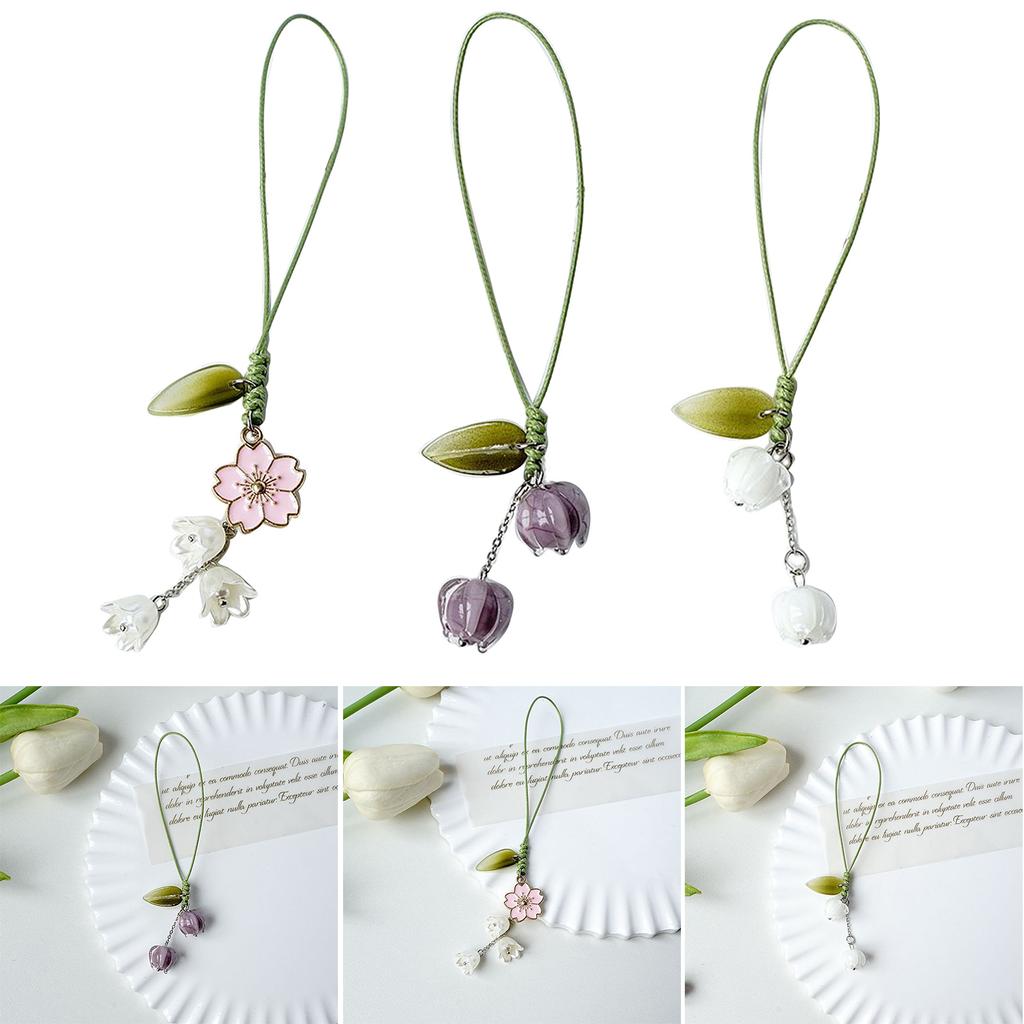 Цветы Ремешок Брелок Подвеска Брелок для ключей от машины Подвесное украшение Тюльпан Подвески для телефона для сумочки Кошелька Сумки Украшения