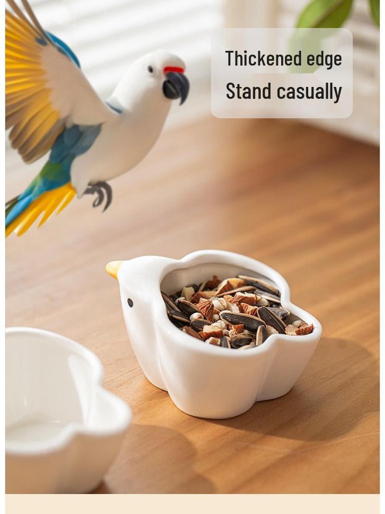 Ceramic Bird-Shaped Splash-Proof Parrot Feeding Bowl for Budgies & Cockatiels