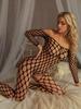Fishnet Transparent Teddy Bodysuits Erotic Crotchless Lingerie Women Mesh Hollow Bodystocking Sexy Off Shoulder Teddies Bodysuit