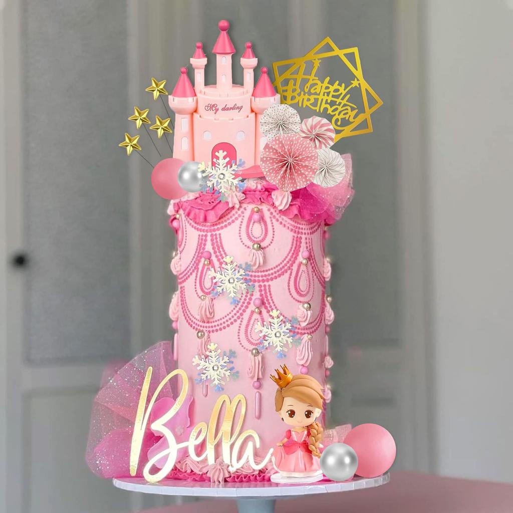 Princess Cake Topper Castle Cake Decoration for Girl Kid Happy Birthday Theme Party Decorations Princess Baby Shower Supplies