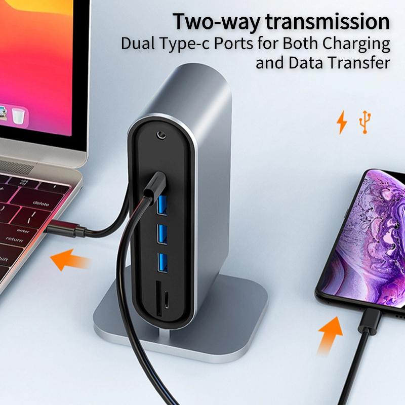 Док-станция 12 в 1 USB Type C HUB 4K HDMI-совместимый VGA RJ45 Lan Ethernet Устройство чтения карт SD/TF 100 Вт PD зарядка Разветвитель USB 3.0 для ноутбука