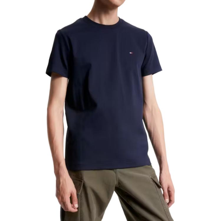 Tommy Hilfiger Мужская футболка с логотипом, круглым вырезом, однотонная, приталенная, с коротким рукавом, топ, темно-синий, MW0MW33202-DW5