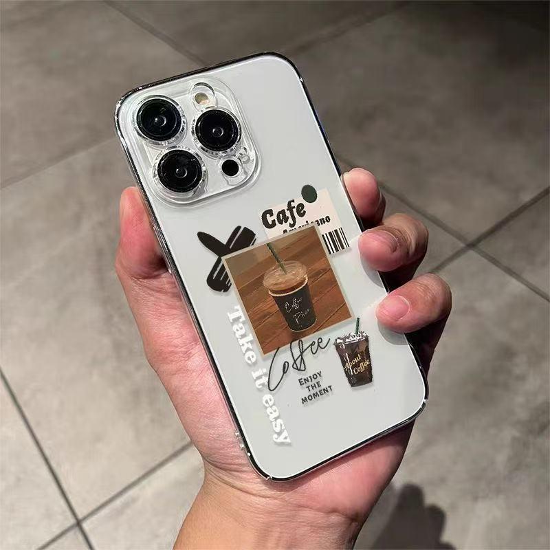 Модный Прозрачный Чехол для iPhone в Кофейном Стиле: Защита от падений, Мягкая посадка для iPhone 12-17, Совместим с Apple 15 Pro Max