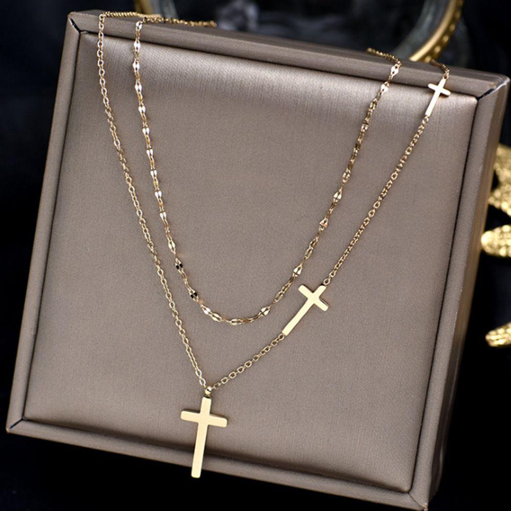 steel Korean Style Jewelry Women Pendant Necklace Double Layer Choker Metal Clavicle Chain