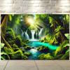 2D flat surface 1 piece beautiful tropical rainforest waterfall scene made of polyester material