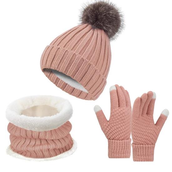 3 Pcs/Set Unisex Winter Beanie Scarf Gloves Set Thick Knitted Warm Cap Gloves