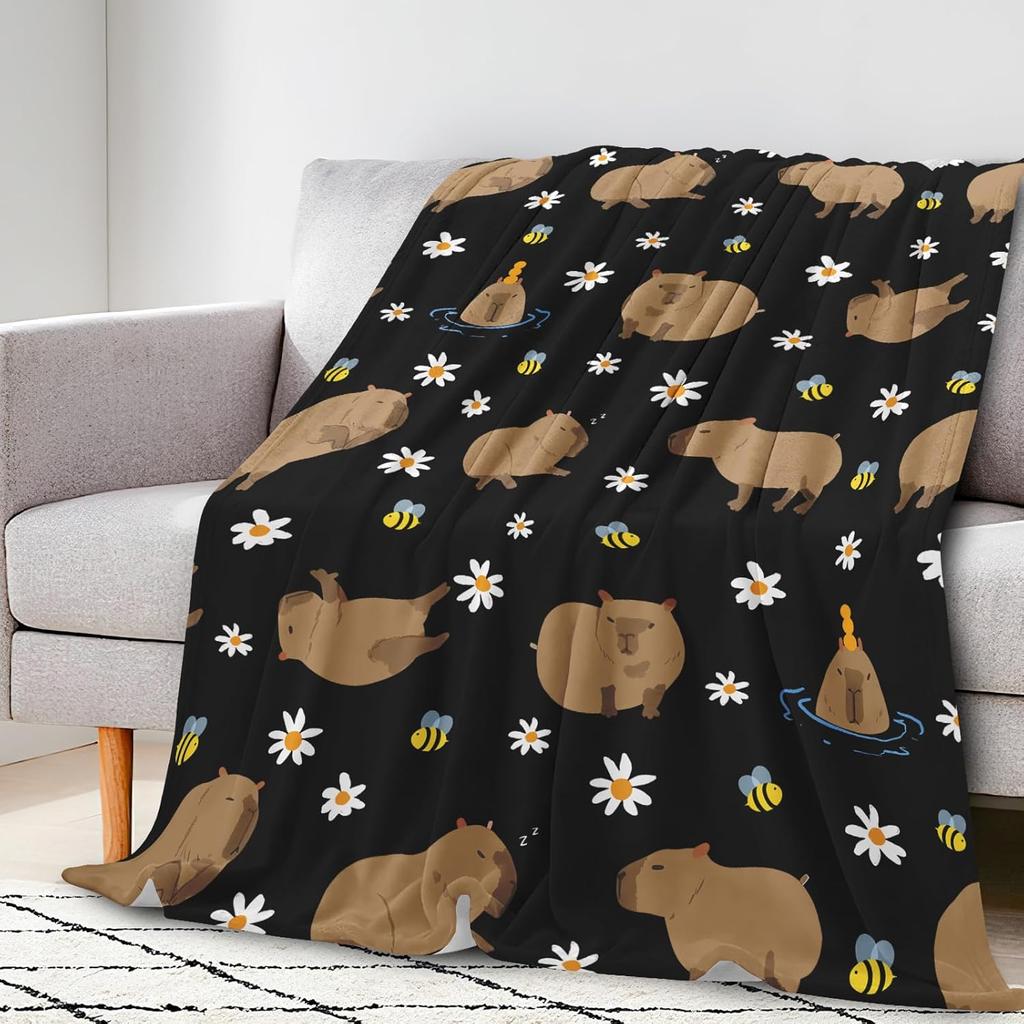 cute cartoon Capybara Blanket Soft Flannel Throw Blanket Unisex Adults Kids Lap Blanket Cute Capybara Themed Gift
