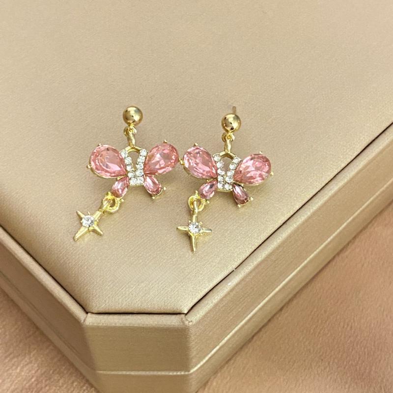 Новый модный дизайн, розовые серьги-джокеры с бабочкой и цирконием, женские