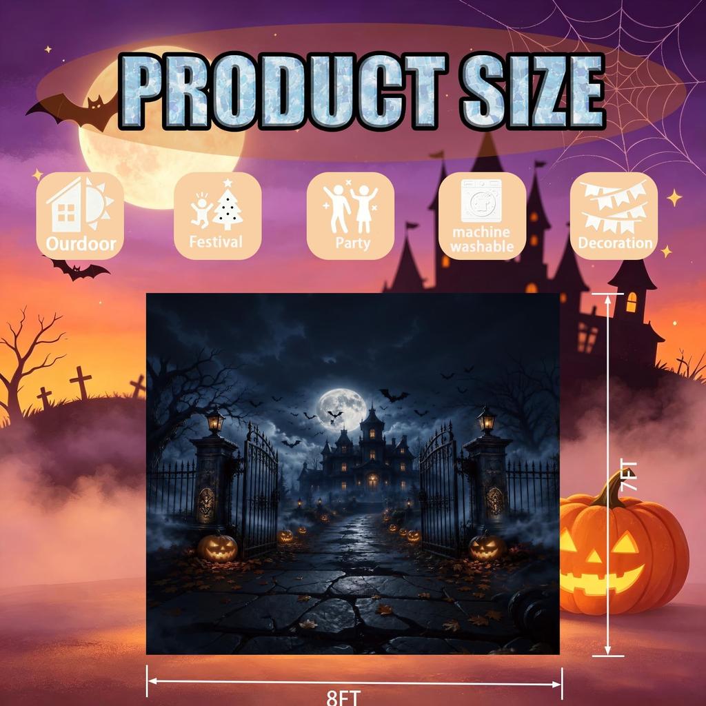 233. Halloween Garage Door Cover Banner 8x7FT Large Outdoor Hanging Backdrop Spook...