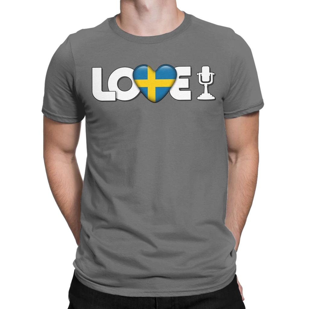 Love Sweden Eurovision Song Contest T-Shirts for Men  Fashion Cotton Tee Shirt O Neck Short Sleeve T Shirts Graphic Printed Tops