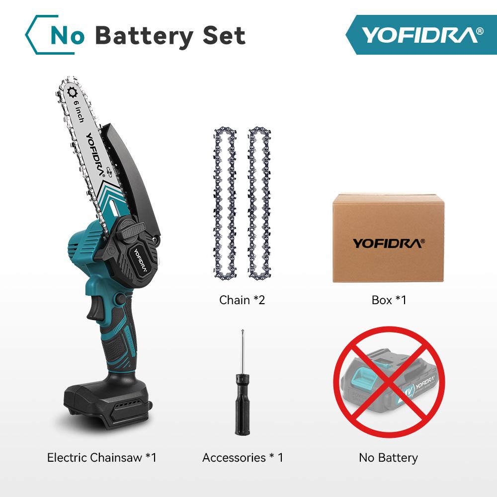 Yofidra 6-дюймовая цепная пила аккумуляторная электрическая пила деревообработка сад резка обрезка цепная пила электроинструмент для аккумулятора Makita 21V штифт