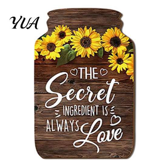 Decorative Wood Panels Mason Jar Shape Wall Decoration, Wooden Art with Sunflower Print, Rustic Decor Retro Hanging for Farmhouse Kitchen Living Room