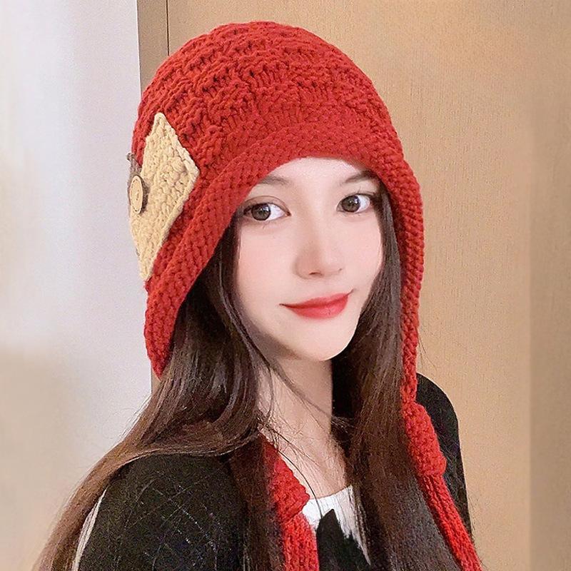 Korean Version Trend Tassel Warm Hat for Women Autumn and Winter Handmade Knitted Wool Hat Versatile Ear Protection Hat