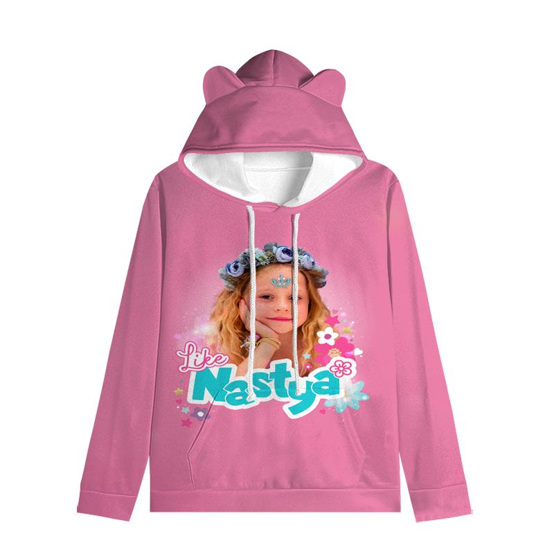 Толстовка с капюшоном для детей Like Nastya с кошачьими ушками, регулируемые ушки, милый мультяшный дизайн, мягкий зимний теплый пуловер для мальчиков и девочек