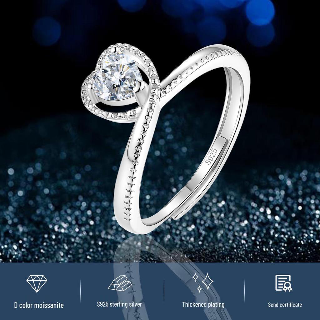 Heart-Shaped Moissanite Ring in S925 Sterling Silver for Women