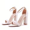 Fashion Liyke Summer Fashion White Pearl Square High Heels Gladiator Sandals Women Wedding Prom Shoe Sexy Open Toe Ankle Strap Sandalias