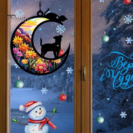 Hanging Ornament Colourful Cat/Dog On The Moon Design with Hanging Hole Vibrant Color Window Hanging Memorial Pendant Home Decoration