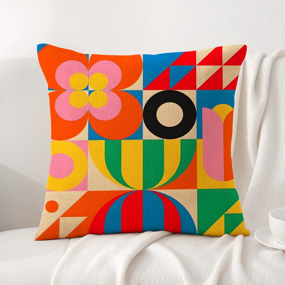 Geometric patterns Cushion Cover Natural Linen Organic Fabric DoubleSided Printing Sofa Home Decor Gift Pillow Cover