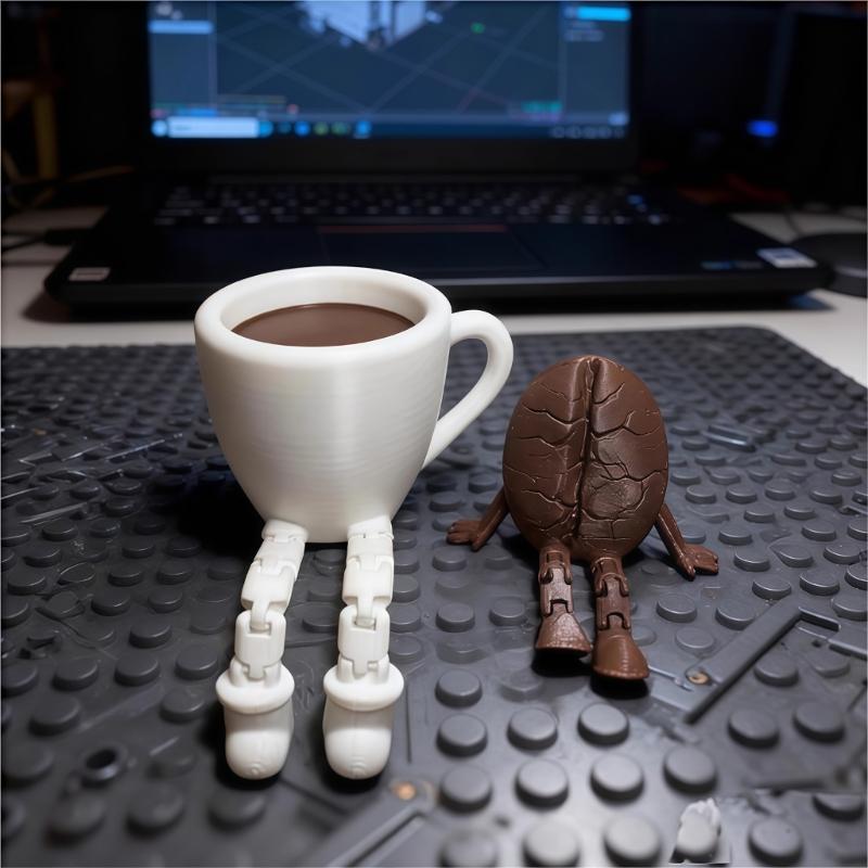 3D-печатные фигурки кофейных зерен/чашек с подвижными ножками, игрушка-фиджет, украшение для дома, офиса, рабочего стола, подарок