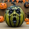 Halloween Pumpkin Figurine Resin Pumpkin Face Sculpture Spooky Pumpkin Halloween Decor for Home Office Desktop Decoration