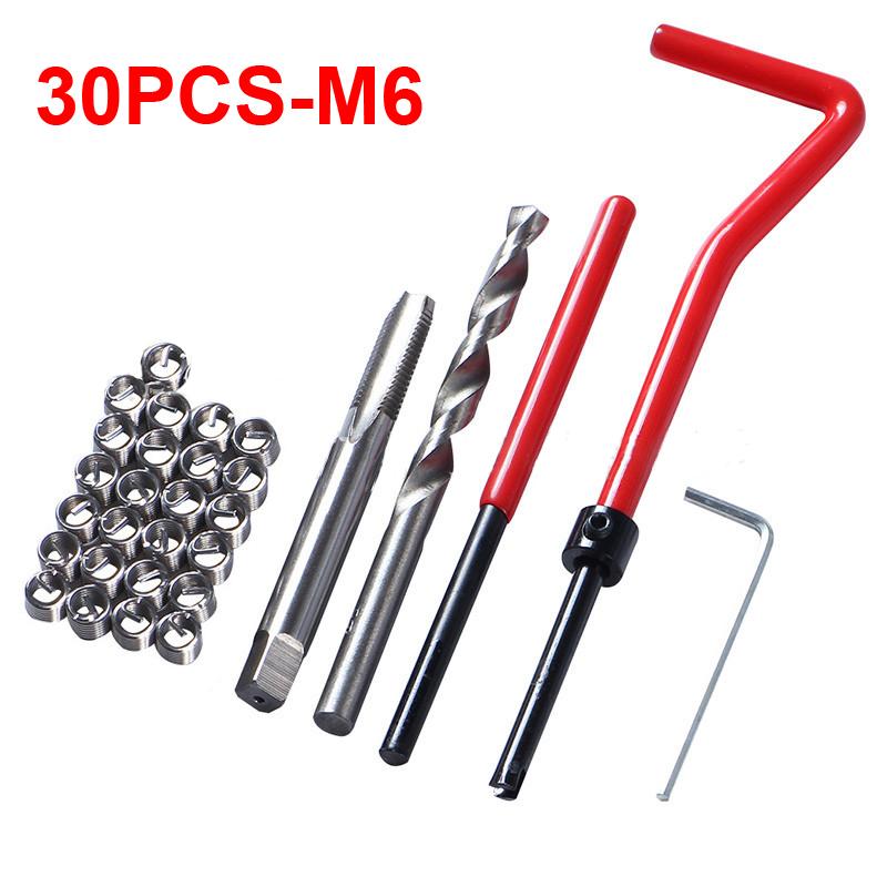 30 шт., набор для ремонта резьбы M5/M6/M8, инструменты для ремонта вставок с метрической резьбой, комплект для ремонта резьбы, совместимые инструменты для катушки автомобиля Pro