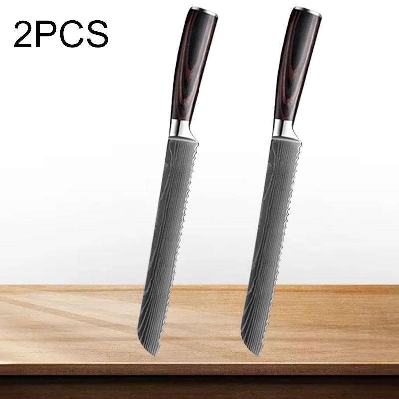 Professional Bread Knife Cheese Toast Knife 8 Inch Damascus Pattern Knives Wood Handle Stainless Steel Slicing Chef Kitchen