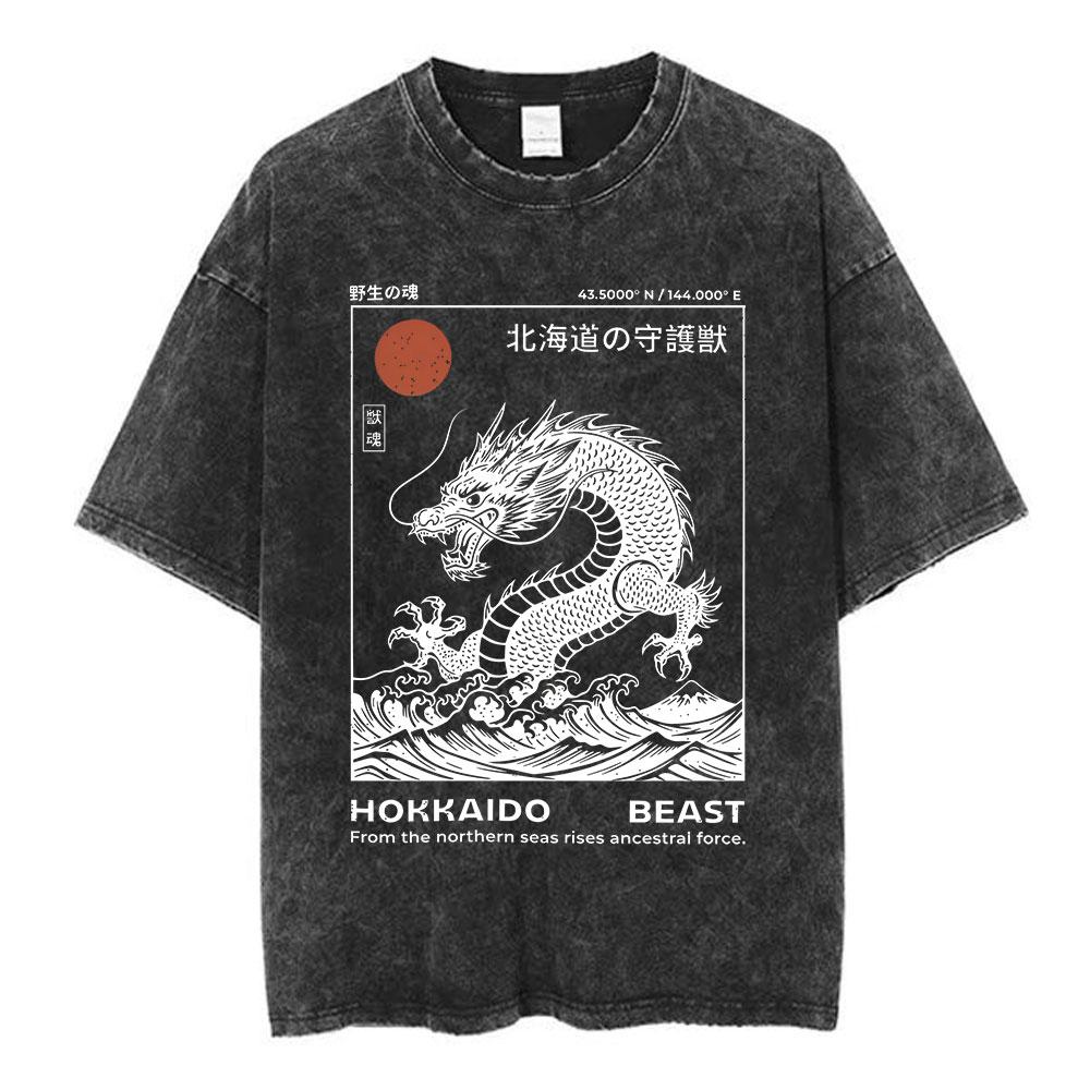 Vintage Japanese Osaka Dotonbori Crab Cityscape Graphic T Shirts Mens Washed Fashion Oversized Cotton Tshirt Unisex Streetwear