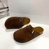 Fashion Women's Fashion Baotou Slippers Fall New Round Head Deep Mouth Suede Metal Buckle Non-slip Thick Flat Shoes