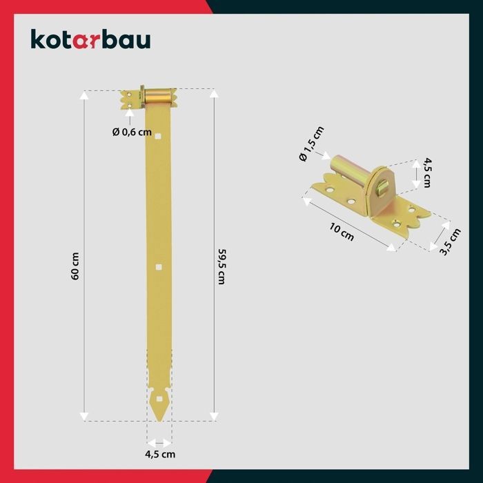 Charnière de porte KOTARBAU - 600 mm - Acier galvanisé - Jaune - Lot de 2 pièces avec gond