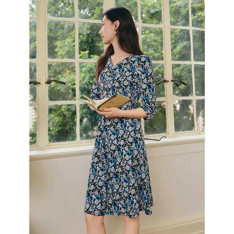 JIUZI ANNACA Elegant Lady Style 3/4 Sleeve Ruched V-neck Slim-fit Knit Dress