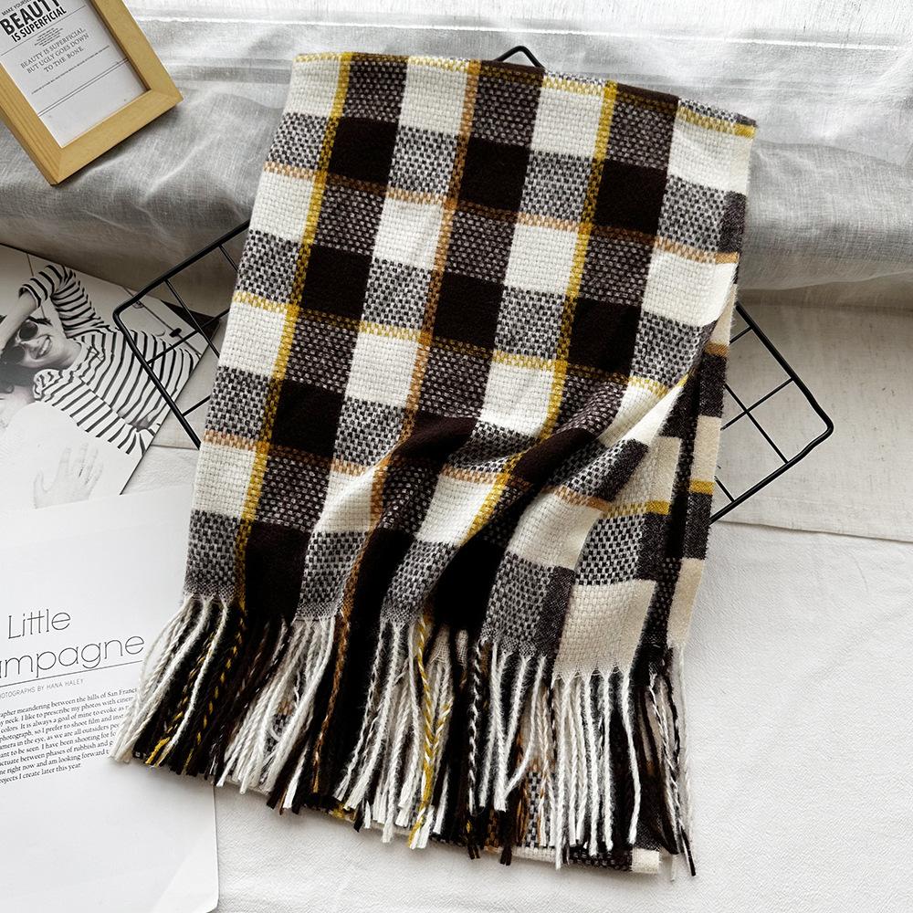 High End Couple Imitation Cashmere Small Plaid Scarf Autumn and Winter Tassel Warm Scarf Fashion Versatile Shawl