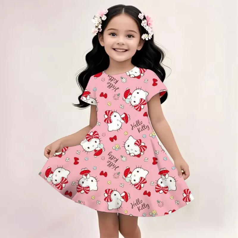 Sanrio Новое летнее платье для девочек Hello Kitty с 3D-печатью Модное мультяшное Милое