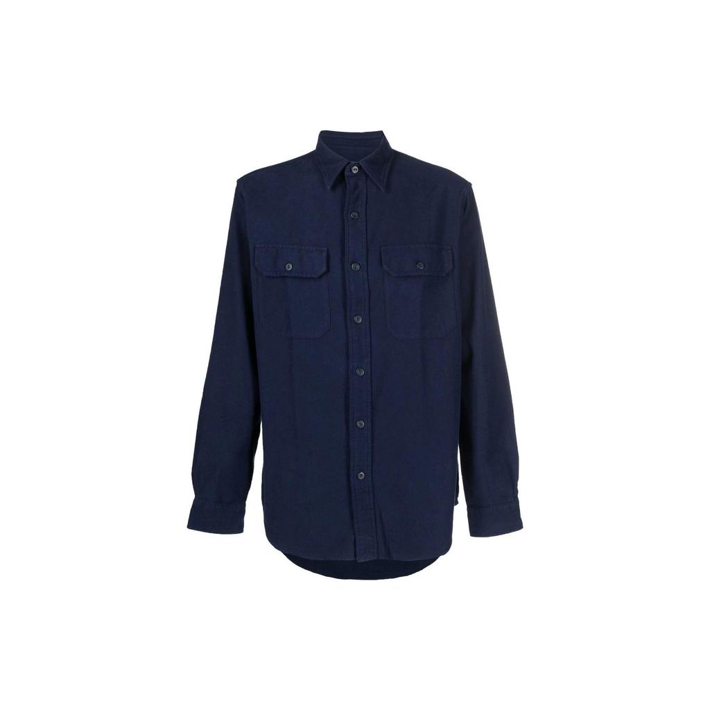 Polo Ralph Lauren Ss23 Solid Color Polo Collar Single Breasted Long Sleeve Shirt Men Shirts Blue 710890432-001