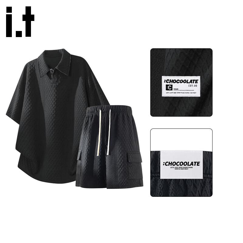 CHOCOOLATEit Men's Waffle Knit Polo Short Set