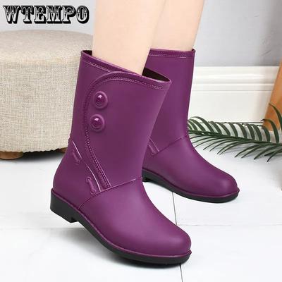 Женские непромокаемые туфли на средней высоте, модные и противоскользящие, с круглым носком, на низком каблуке, водонепроницаемая резиновая обувь для уличной кухни, дропшиппинг, оптовая продажа