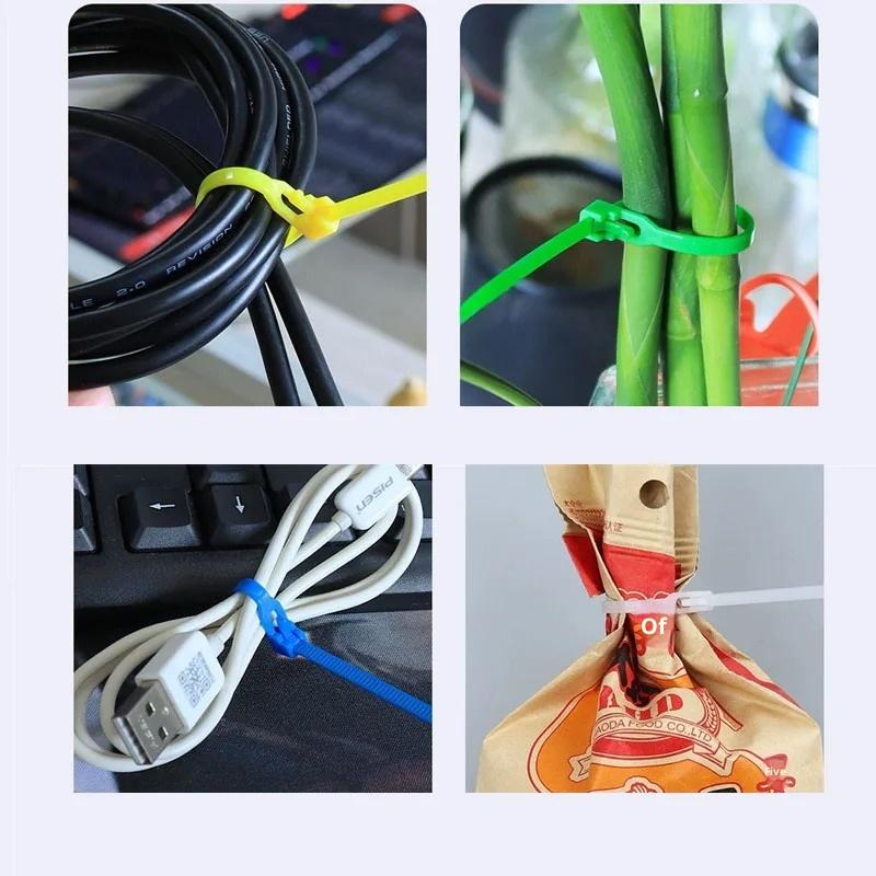 100 шт. съемные кабельные стяжки цветные пластиковые многоразовые кабельные стяжки нейлоновая петля застежка-молния Т-образная кабельная стяжка проволочная стяжка бандаж