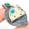 Natural K2 Blue Azurite,Diopside Gemstone 925 Sterling Silver Pendant 2.05" D0u87