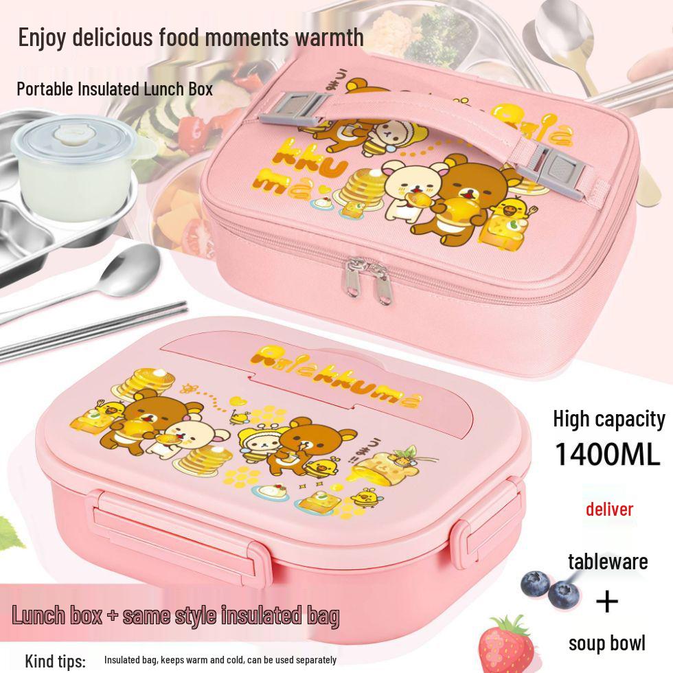 Изолированный бамбуковый ланч-бокс из нержавеющей стали Rilakkuma для всех возрастов